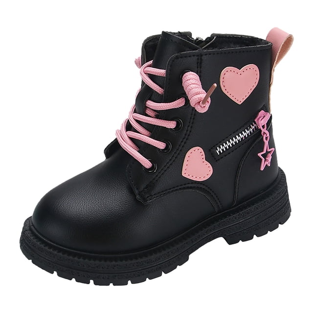 Children's Winter Leather Lace Up Stylish Color Matching Side Zipper Boots