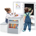 thumbnail image 1 of OLAKIDS 3 in 1 Kids Art Table and Chair Set, Toddler Craft and Play Wood Activity Desk with Double-Sided Easel Blackboard Whiteboard, Paper Roll for Writing, Children Furniture for Daycare Nursery, 1 of 9