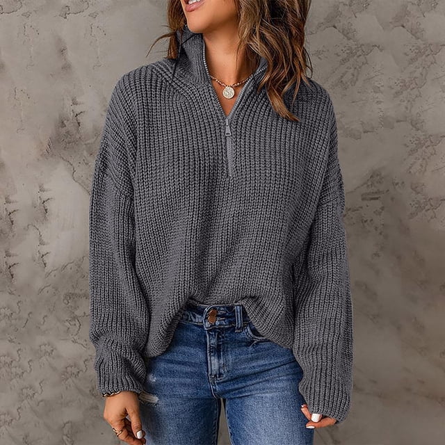 IMENGL Knit long sleeve 1/4 zip pullover turtleneck sweater, Gray 2XL, Size M-2XL