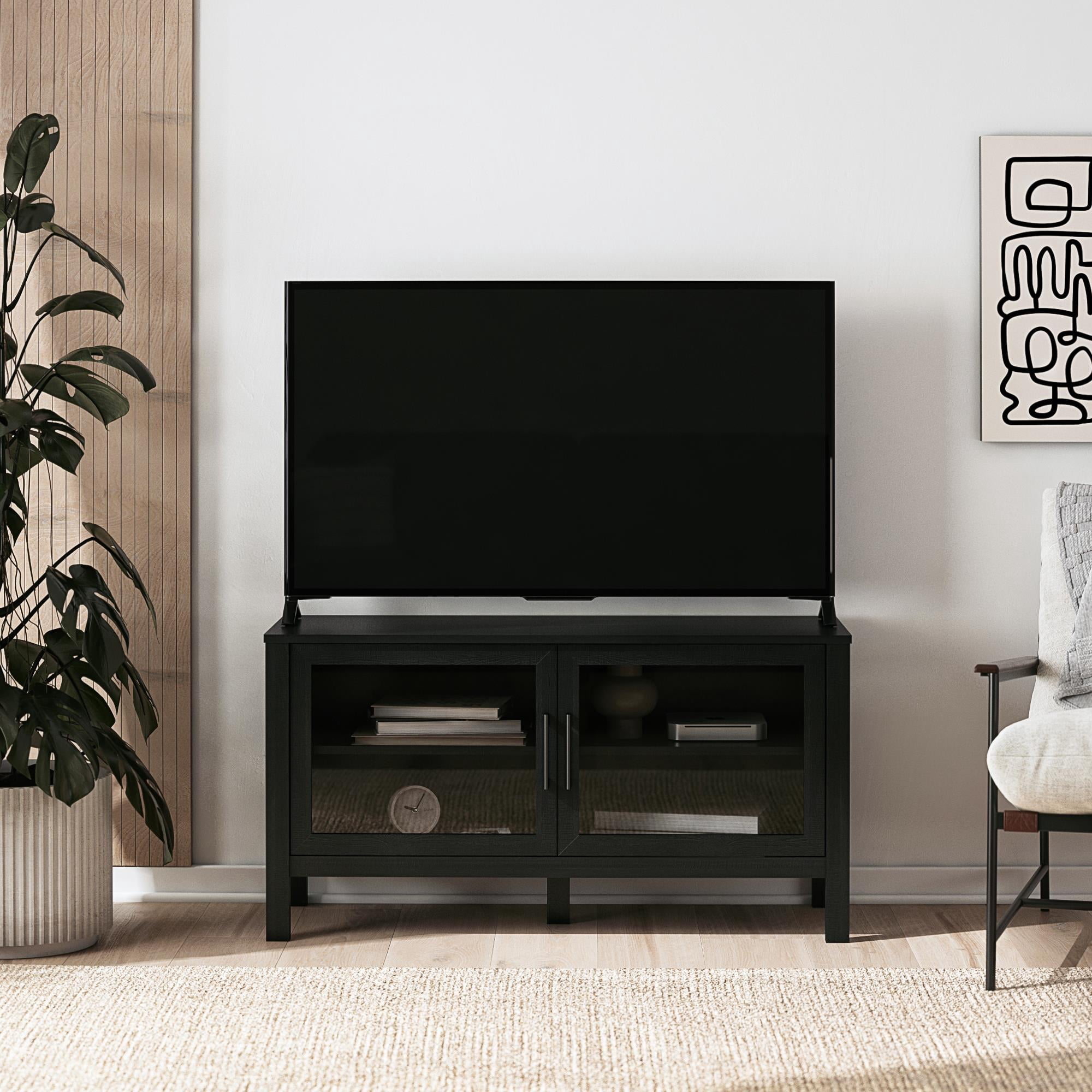 Meuble TV avec porte en verre Mainstays, Noir