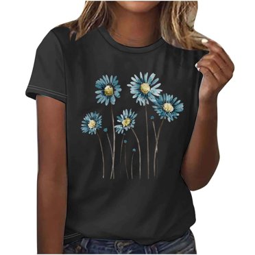 FAIWAD Summer Floral Tops for Womens Casual Round Neck Short Sleeve T-Shirt Loose Comfy Pullover Tops