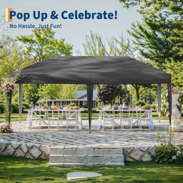 Heavy Duty Pop Up Canopy Tent – 10x20 FT Outdoor Immediate Shelter, One Push Setup, UPF 50+ Waterproof Silver Coated Top, 3 Heights, Roller Bag, Sandbags – Patio, Beach, Commercial Events