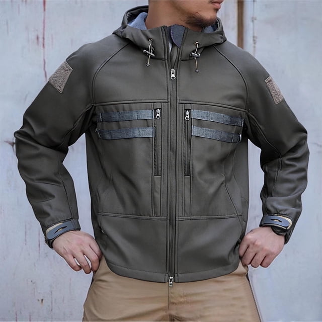 Veste d'Alpinisme pour Homme de Plein Air avec Coupe-Vent et Résistant à l'Eau, à Capuche, Multiples Poches et Manches Longues