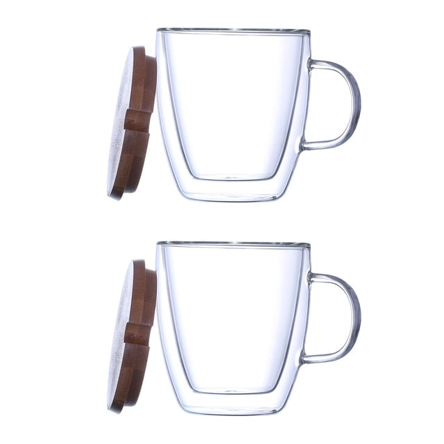Tasse à Café Doublement Isolée en Verre Borosilicate avec Couvercles 2 Pcs