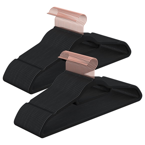 SONGMICS Velvet Hangers, Set of 50 Clothes Hanger with Swivel Hook, Non-Slip, and Space-Saving, for Coat, Shirt, Dress, Pants, Tie, Ink Black