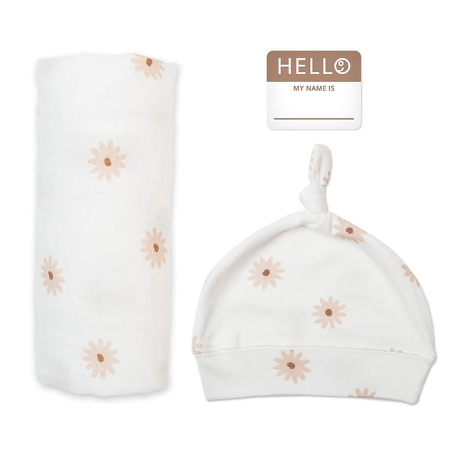 Lulujo Baby Hello World Newborn Bamboo Hat and Swaddle Blanket Set
