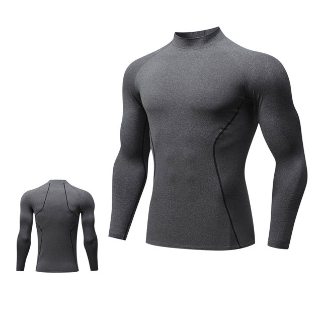 LNWUY Compression Shirt Men Long Sleeve Base Layer Workout Mock Neck Shirts 4-Way Stretch Moisture-Wicking Tops Gray L