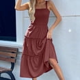 thumbnail image 2 of Timegard Robes d'Été pour Femmes Sans Manches à Volants Col Carré Couleur Unie Robe d'Été de Plage Décontractée Smockée, 2 of 7