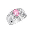 thumbnail image 3 of RYLOS Men's Rings Sterling Silver Rings Classic Designer Style 8X6MM Oval Gemstone &  Diamond Ring Pink Ice October Birthstone Rings For Men,  Size 9, 3 of 7