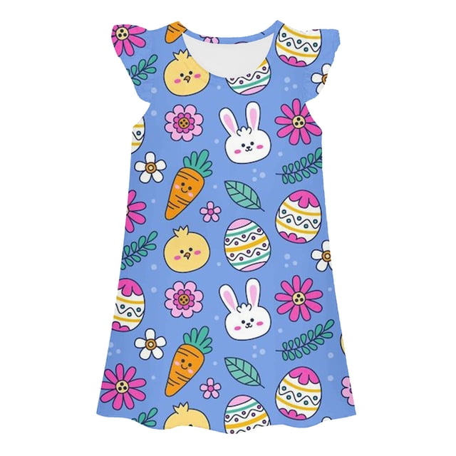 MIASHUI Robe à la Mode pour Filles avec Adorable Motif Imprimé pour Tout-Petits et Enfants, Occasions Décontractées, Bleu, 9-10 Ans