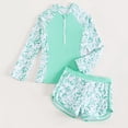 thumbnail image 2 of MIASHUI Girls Two Piece Rash Guard Swimsuit Sets Long Sleeve Zipper Top and Shorts,Light Green,11-12 Years, 2 of 3