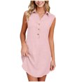 thumbnail image 1 of SDNall Robe Chemise Sans Manches à Col pour Grande Taille avec Poches, Mini-Robe Décontractée Unie, 1 of 9