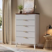 BeesClover 5 Drawers Dresser for Bedroom, 47.2" Tall Dressers with Curved Profile Design, Fluted Wood Drawers with Gold Handle, Modern Chest of Dressers with Thickened Design for Living Room