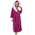 thumbnail image 4 of MAWCLOS Ladies Fuzzy Plush Bathrobe Hooded Sherpa Robes Solid Color Sleepwear Loose Lounge Long Sleeve Dressing Gown Rose Red L, 4 of 7