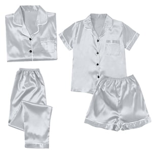ZJXFGS Ensembles de pyjamas d'été pour femmes, Pyjama en soie, Pysama satiné pour femmes 4 Pièces Pyjamas manches courtes Vêtements de nuit et shorts ensemble Femmes Vêtements de salon, femmes Ensemble pyjama gris XL