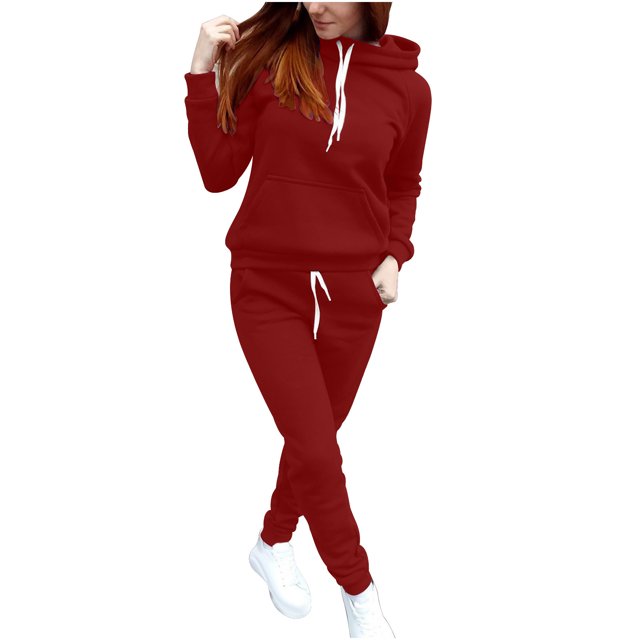 Timegard Womens 2 Piece Outfits Drawstring Hooded Long Sleeve Pullover Sweatshirt Cinch Bottom Sweatpants with Pockets Sets