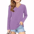 thumbnail image 1 of vdgthytj Toddler Boys Girls Long Sleeve T-Shirts Kids V Neck Solid Color Color Basic Tops Fall Spring Outfit Blouse, 1 of 5