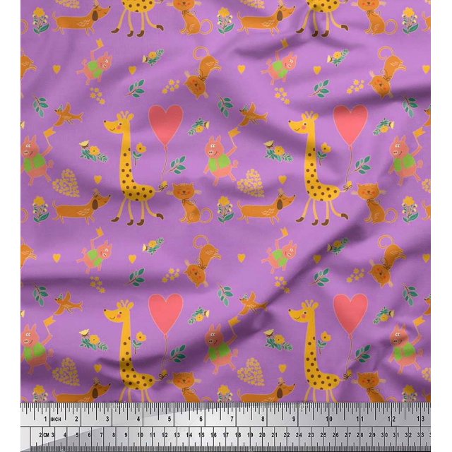 Soimoi Moss Georgette Fabric Balloon,Floral & Cute Animals Cartoon Print Sewing Fabric Yard 42 Inch Wide