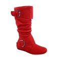 thumbnail image 1 of Bottes Mi-Mollet à Bout Rond pour Femmes Zone 70, Confort, Fermeture Éclair, Boucle, Style Plissé Décontracté, Talon Plat ( Rouge, 9), 1 of 2
