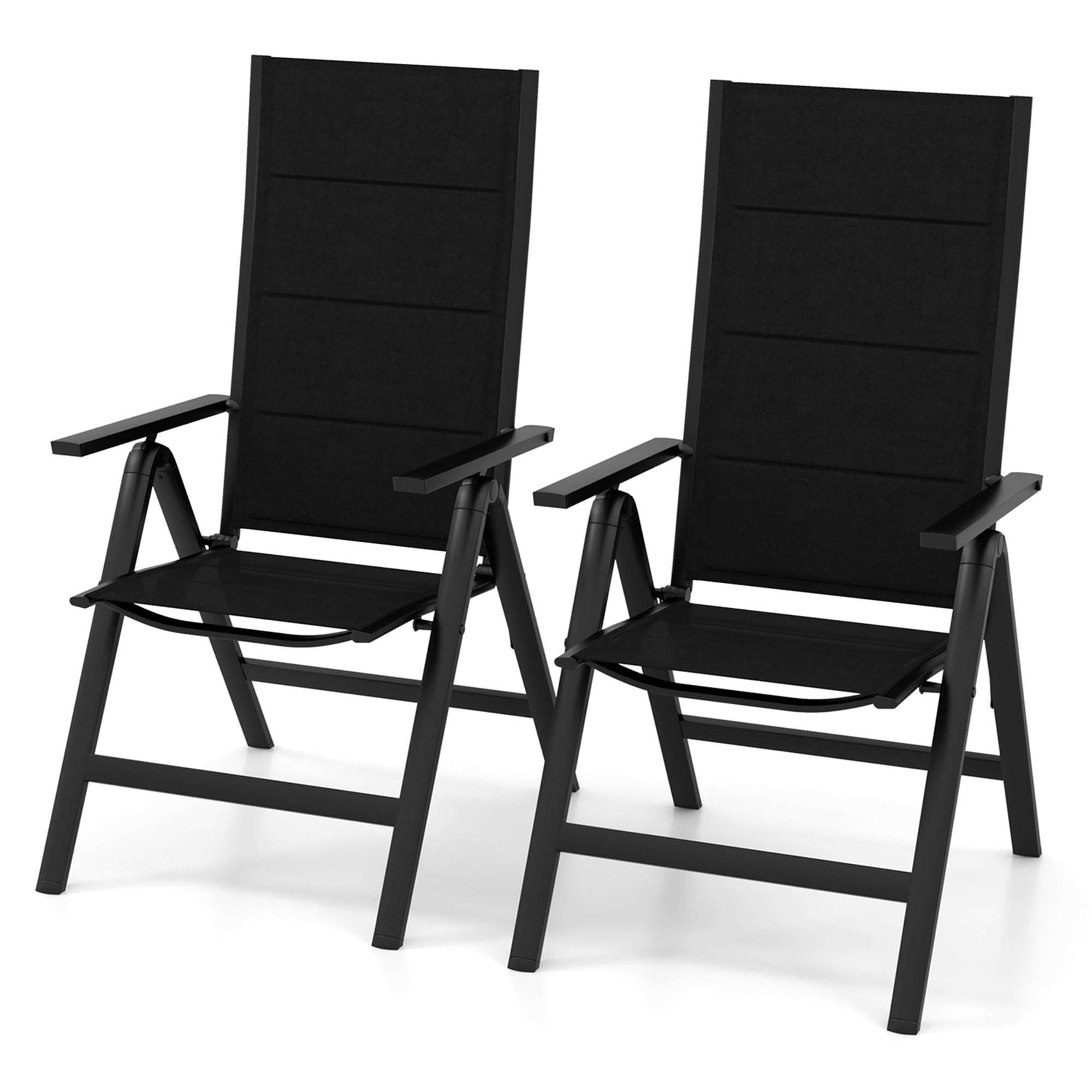 Costway 2 Pcs Chaise Pliante de Patio Chaises d'Extérieur avec Siège Rembourré, Dossier Réglable Noir