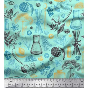 Soimoi Velvet Fabric Floral,Fruits & Jar Vintage Print Fabric by the Yard 58 Inch Wide