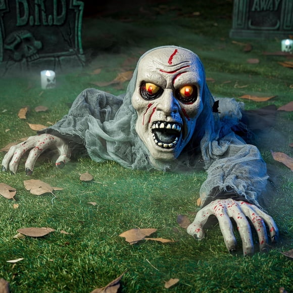 LEEYNEER Halloween Decorations Outdoor Light-Up Zombie Groundbreaker with blpodstain and Creepy Sound for Halloween Outside Decor Lawn Yard Patio Graveyard Decoration Haunted House P