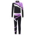 thumbnail image 3 of XUNZOO Kids Girls Long Sleeve Zipper Coat Shiny Rhinestones Contrast Color Patchwork Jacket With Leggings Figure Skating Dance Suit Light Purple 8, 3 of 7