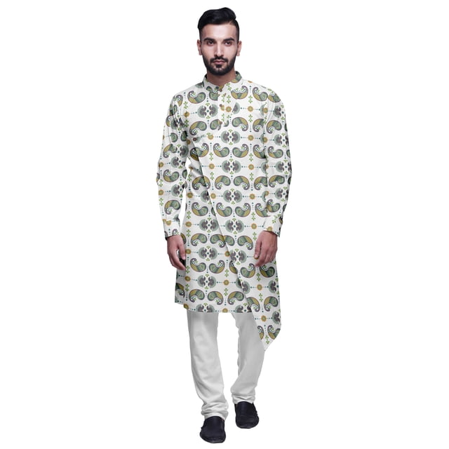 Atasi Ensemble Kurta-Pyjama Long en Coton pour Hommes, Kurta-Pyjama Décontracté de Designer, Vêtements