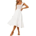 thumbnail image 4 of INSPIRE CHIC Women's Sundress Square Neck Ruffle Tiered Boho Midi Dress M White, 4 of 6
