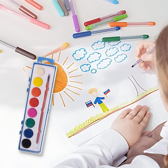 Children's Watercolor Painting Set - 8-Color Palette with Brush, Non-Spill Tray & Drawing Book, Mess-Free Art Supplies for Beginners & Travel Craft
