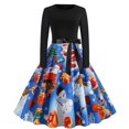 thumbnail image 1 of Fridja Robe Vintage Évasée à Nœud Papillon pour Femmes, Manches Longues, Imprimée, pour Fête de Noël, 1 of 7