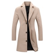 LMKIHUSA Women's Trench Coats Plus Size Lapel Notched Collar Peacoat Inner Lining Single Breasted Outerwear Thicken Wool Mid Long Jackets 2025 Fall Winter Coat Khaki,XXXL