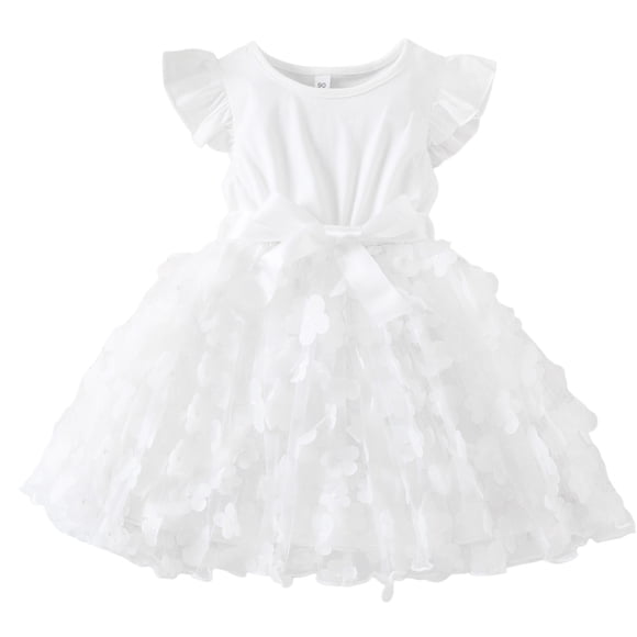 FhsagQ Dresses Girls Christmas Dresses Size 10/12 Child Girls Dress Party Flowers Prints Bowknot Short Sleeve Gown Dresses Party Christmas Dresses for Girls 5-6 White 5-6 Years