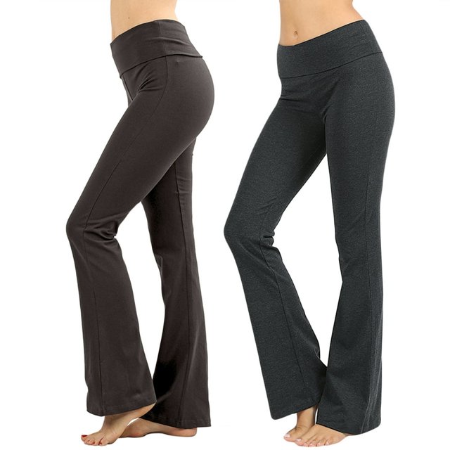 CHUANK Pantalon de Yoga Évasé pour Femmes et Grande Taille en Coton Extensible à Taille Haute Rabattable, Coupe Bootcut pour l'Entraînement