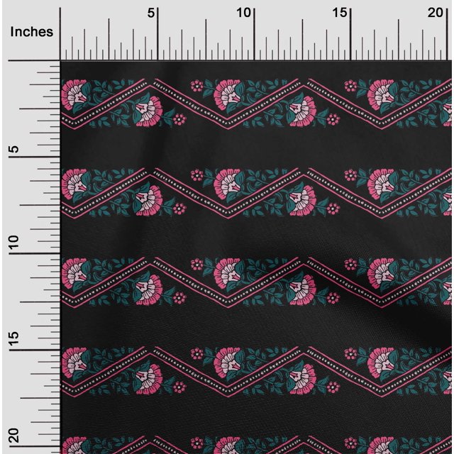 oneOone Silk Tabby Fabric Stripe|Chevron & Floral Block Print Sewing Fabric BTY 42 Inch Wide