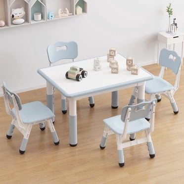 Ensemble Table pour Enfants et 4 Chaises, Ensemble Table et Chaises pour Tout-Petits à Hauteur Réglable pour 2 à 10 Ans, Plateau Anti-Graffiti, Pattes Antidérapantes, Table d'Arts et de Bricolage, Table d'Activités pour Enfants pour Garderie et Salle de Classe