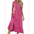 thumbnail image 3 of Robe Chemise Sans Manches d'Été 2025 pour Femmes Col en V Décontractée Midi Rose Rouge TG, 3 of 10