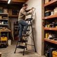 thumbnail image 2 of PhiloDeco 5 Step Ladder with Handrails and Tool Tray, Sturdy Metal Step Stool with Anti-Slip Wide Pedals & Safe-Lock Design, 450lbs Safety Ladder for Adults, Portable Folding Ladder for Home, Kitchen, 2 of 10
