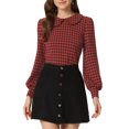 thumbnail image 1 of INSPIRE CHIC Womens' Peter Pan Collar Houndstooth Plaid Long Sleeve Button Back Blouses L Red, 1 of 6