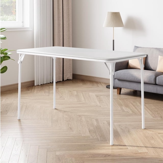 Folding Table 4 Foot with UpholsteRed PU Leather Tabletop,Heavy Duty Metal Legs,Collapsible Design & Shelf Bracket,No Assembly RequiRed ,Indoor Outdoor Use(Chair Not Included),Gray