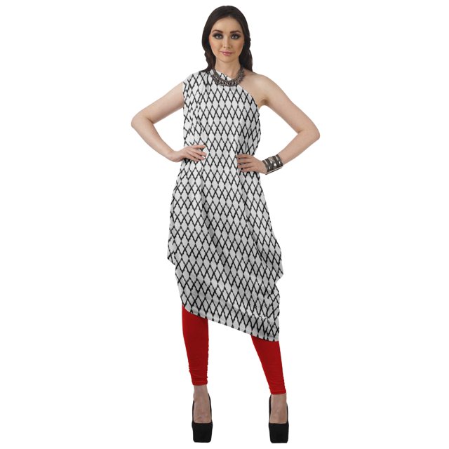 Moomaya Robe Kurti à une Épaule Imprimée pour Femme, Sans Manches, à Col Bénitier, Style Bohème, Tenue de Soirée de Designer