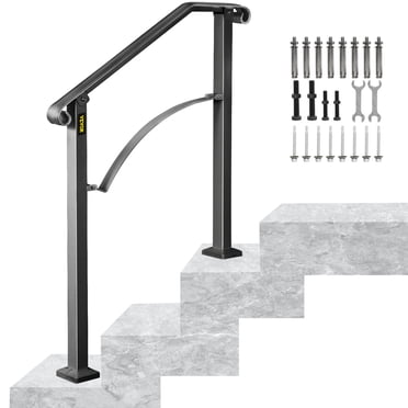 VEVOR Handrail Stair Railing Handrails Arch #2 Fits 2 or 3 Steps Matte Black Stair Rail Wrought Iron Handrail with Installation Kit Hand Rails for Outdoor Steps