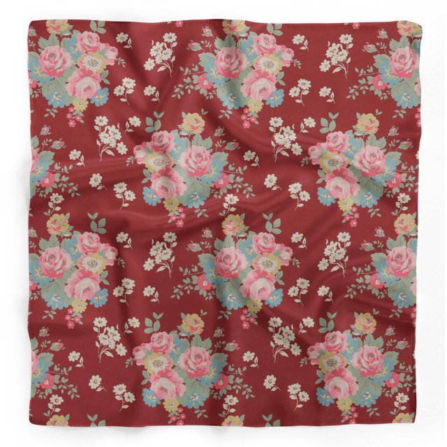 Bimba Foulard en Pure Soie Imprimé Floral Feuilles Rouges, Rose et Anémone Narcisse pour Cheveux Cou Tête Bandanas pour Femmes 40 x 80 Pouces