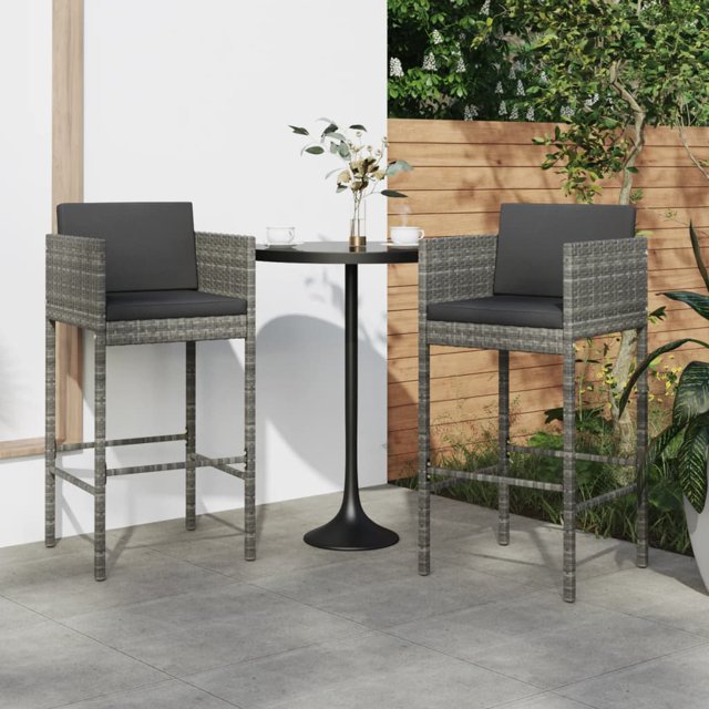 vidaXL Tabourets de Bar 2 Pcs avec Coussins Gris Rotin Poly