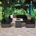 thumbnail image 1 of Costway 7PCS Patio Rattan Furniture Set 30" Fire Pit Table Cover Cushion Sofa Black, 1 of 9