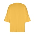thumbnail image 3 of Pisexur Hauts d'Été pour Femmes Mode Chemises en Coton et Lin Décontractées Col Rond Manches 3/4 Chemises pour Femmes Coupe Ample Confort Hauts de Sortie Couleur Unie Blouses d'Automne avec Poches, 3 of 5