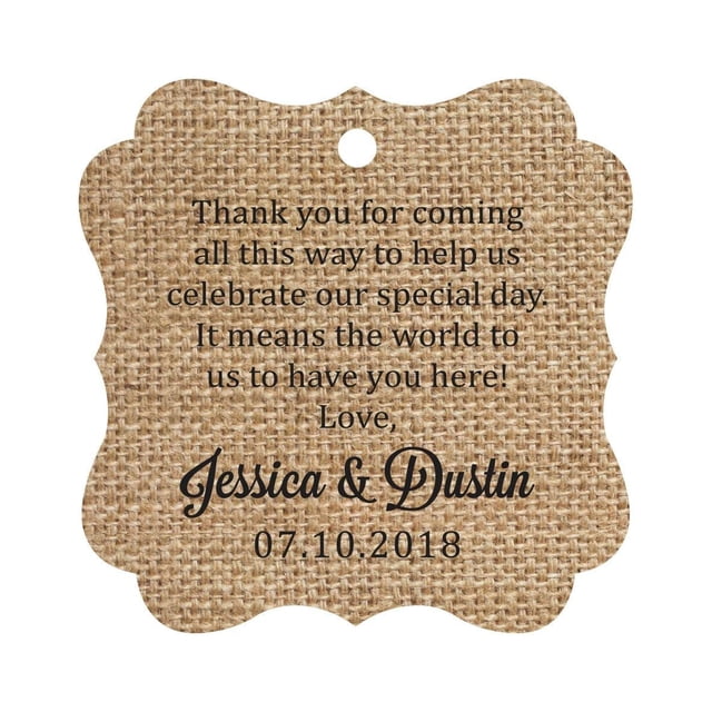 Darling Souvenir Custom Wedding Thank You Message Gift Tags Personalized Party Favor Hang Paper Tags-Burlap-50 Tags