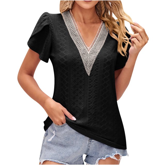 Birdeem Blouse Mode pour Femmes à Manches Courtes, Col en V, Coupe Ample, Manches Bouffantes, Imprimée