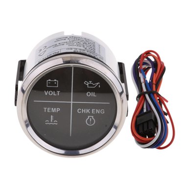 jinwen Jauge d'Alarme 2 Pouces 4 LED Indicateur de Température d'Huile CHK ENG Noir Chrome 800-00256