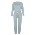 thumbnail image 4 of Mrat Beach Outfits for Women 2 Piece Jogging Sets Solid Polyester Long Sleeve Sweatsuits Sets Two Piece Track Suits Drawstring High Waist Pants Set Comfy Outfits E-Mint Green XXL, 4 of 5